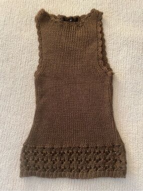Brown Knit Sleeveless Tank with Crochet Hem